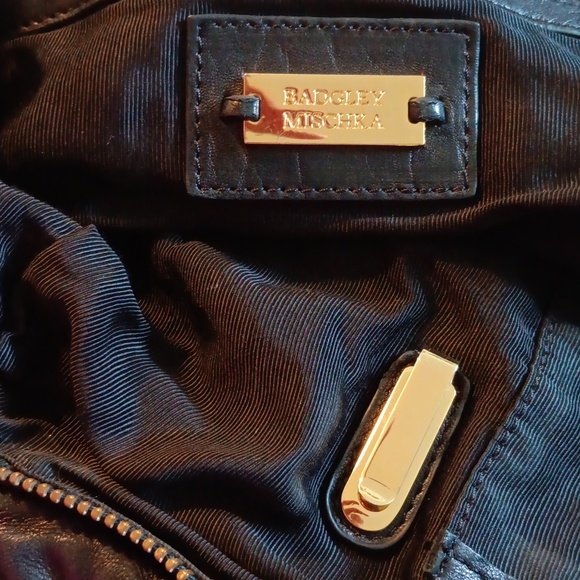 Badgley Mischka handbag black leather gold pearl - Picture 7 of 9